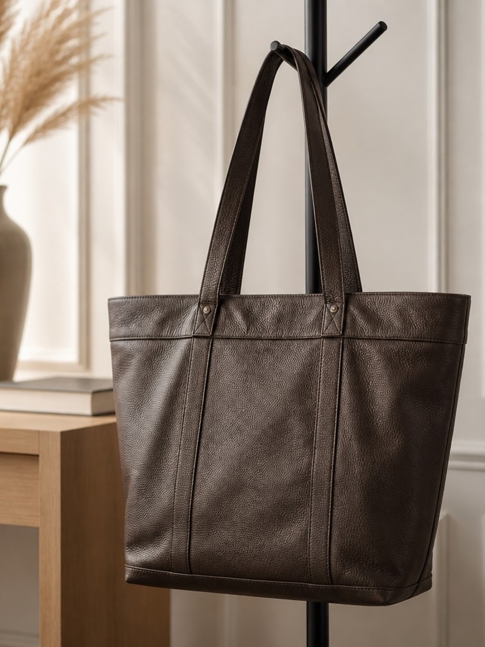 Banana Republic Lg Brown Pebbled Leather Tote Bag Work, Travel - Picture 6 of 13